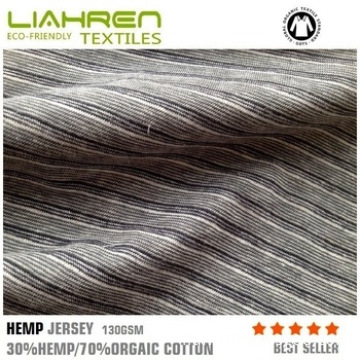 Top quality hemp organic cotton jersey stripe fabric for 30%hemp/70%orgaic cotton